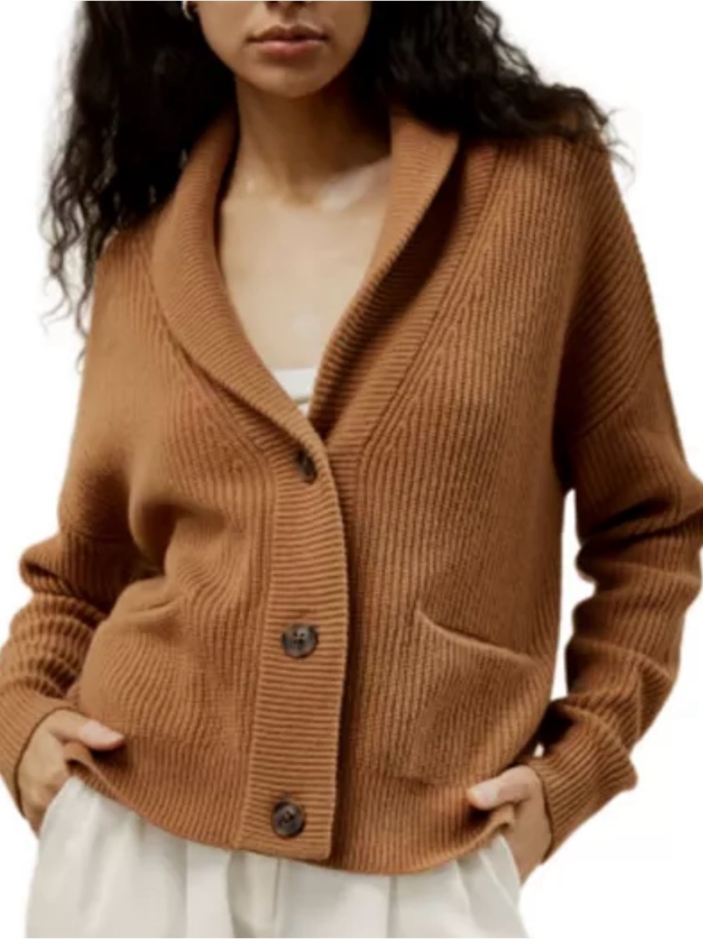 Lilysilk Wool-Cashmere Blend Shawl Collar Cardigan Brown Size Large Cozy Soft - Picture 2 of 9